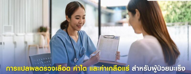 อินโฟกราฟิกอธิบายการทำงานของไตและระดับอิเล็กโทรไลต์ของผู้ป่วยโรคมะเร็ง รวมถึงสัญลักษณ์สำหรับการตรวจเลือด ไต และองค์ประกอบอิเล็กโทรไลต์ เช่น โซเดียม โพแทสเซียม แคลเซียม และแมกนีเซียม