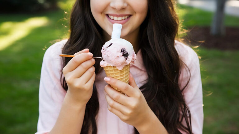 ผู้ป่วยมะเร็งปอดกำลังกินไอศกรีมอย่างระมัดระวังระหว่างการทำคีโม