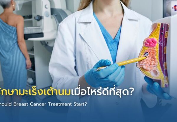 อินโฟกราฟิกแสดงไทม์ไลน์การเริ่มรักษามะเร็งเต้านมหลังทราบผลชิ้นเนื้อ แสดงขั้นตอนตรวจระยะโรค ตรวจชีวภาพมะเร็ง และการวางแผนรักษาก่อนเริ่มการรักษา